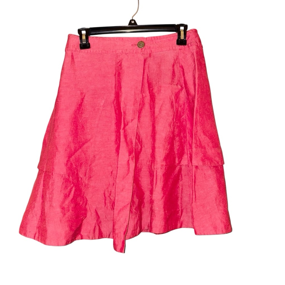 Anthropologie Postmark Wrap Ruffle Linen silk Skirt Pockets Light‎ Wash pink 6